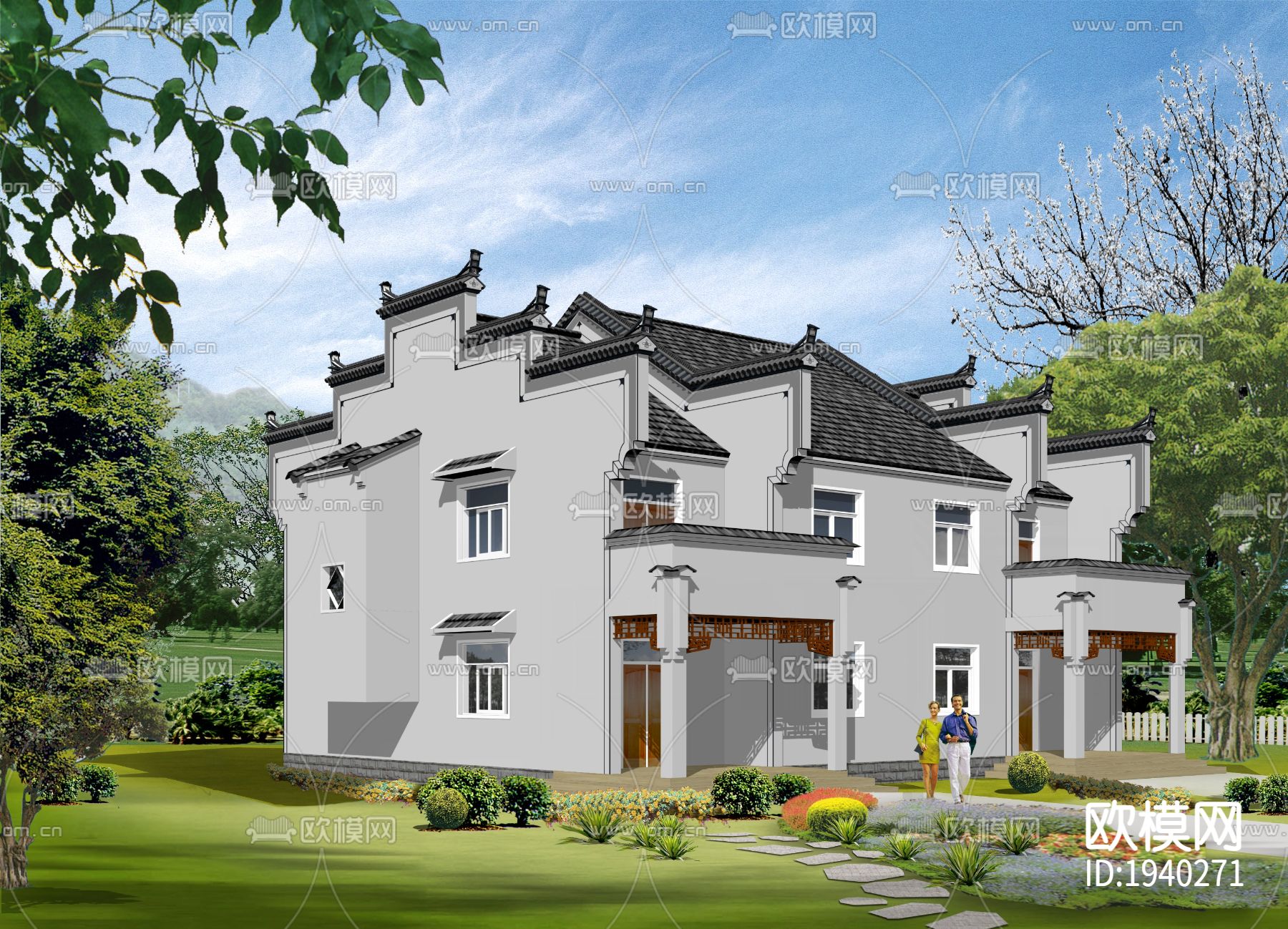 农村小康住宅方案带效果图下载（渲染图2）