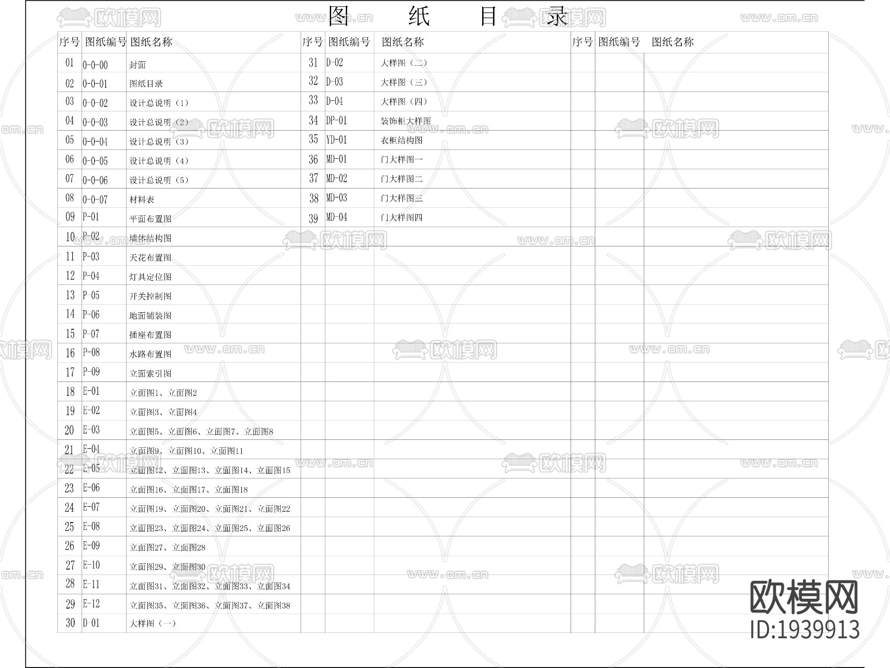 家装通用封面目录材料表下载（渲染图1）