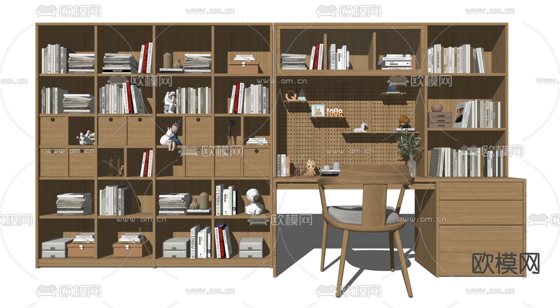 北欧原木书柜su模型下载（渲染图3）