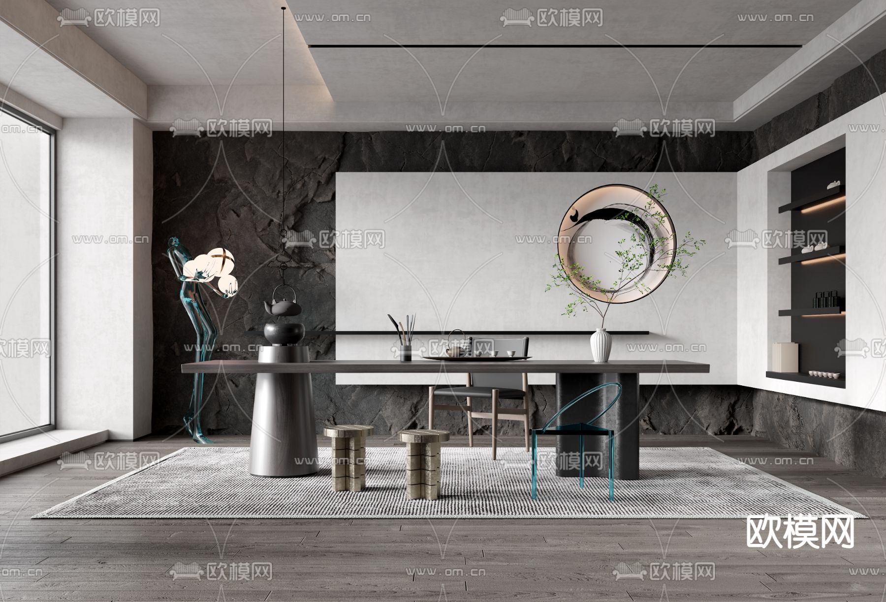 现代高级灰茶室3d模型下载（渲染图1）