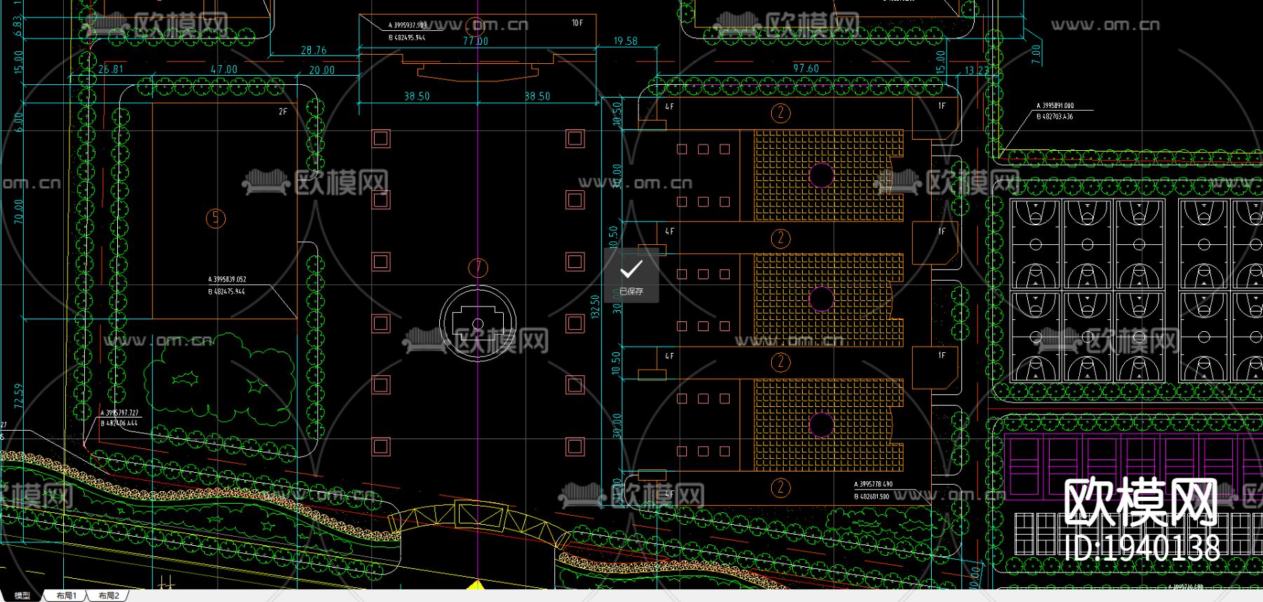 某中学总平面CAD施工图下载（渲染图2）