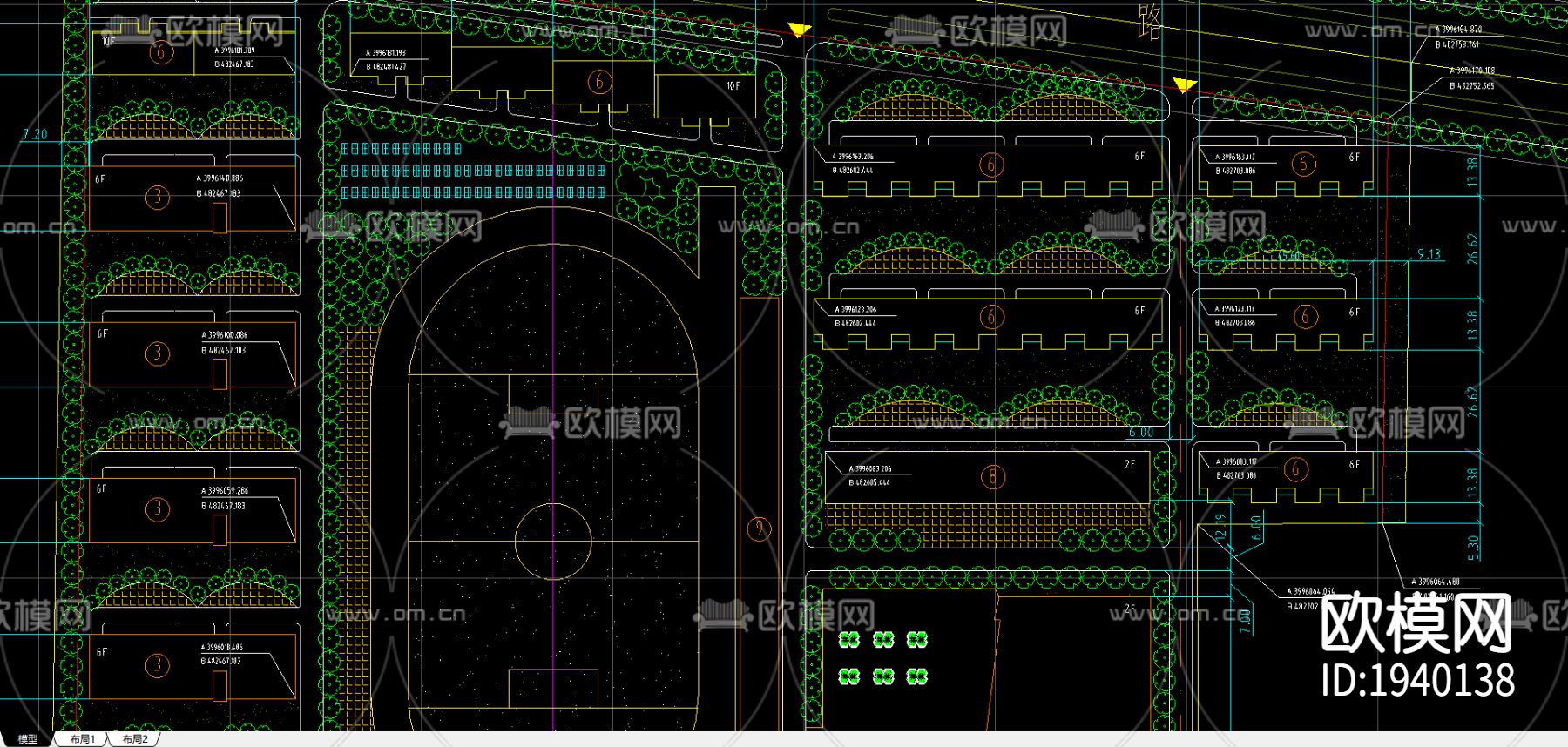 某中学总平面CAD施工图下载（渲染图3）