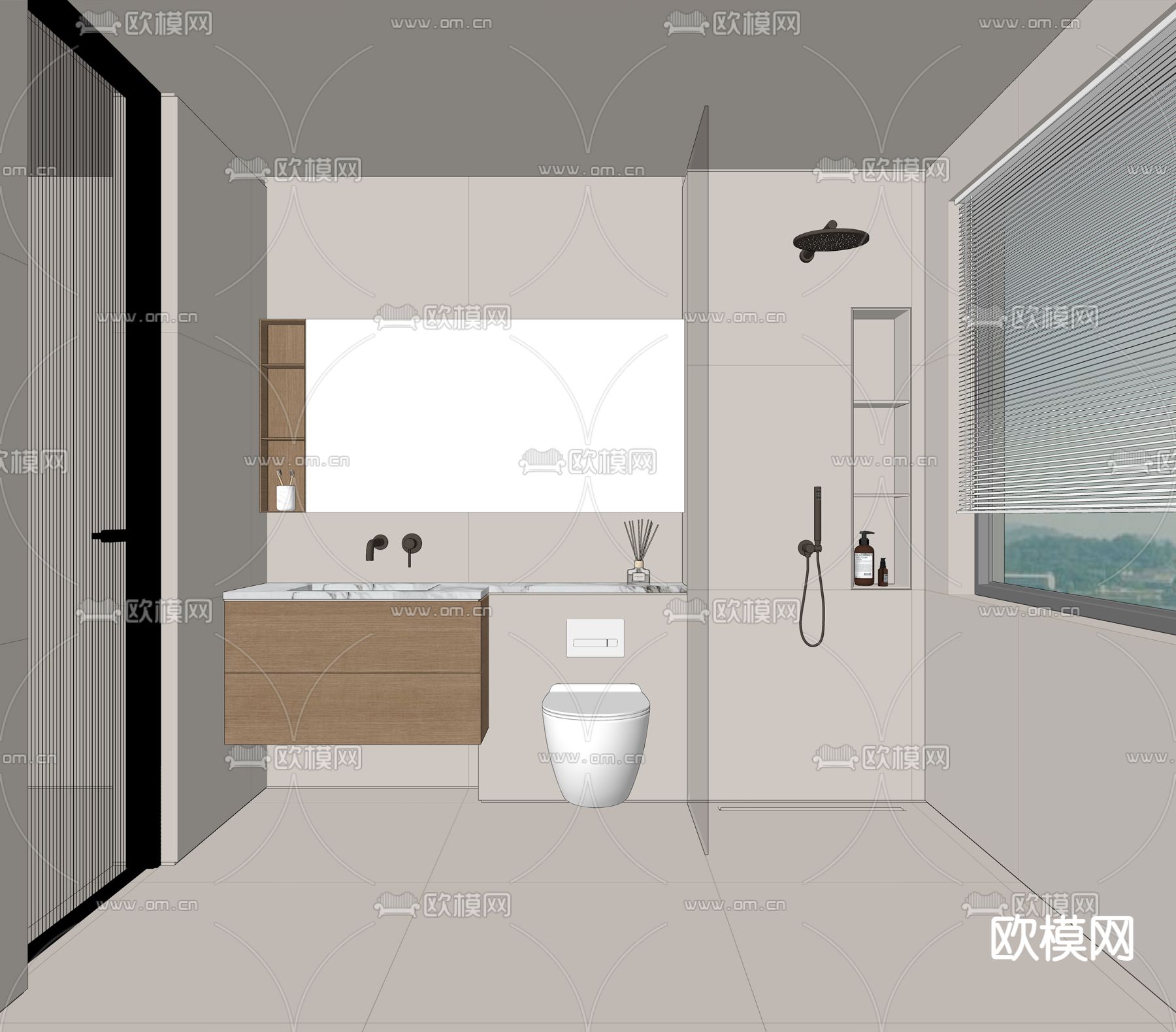 现代卫生间su模型下载（渲染图2）