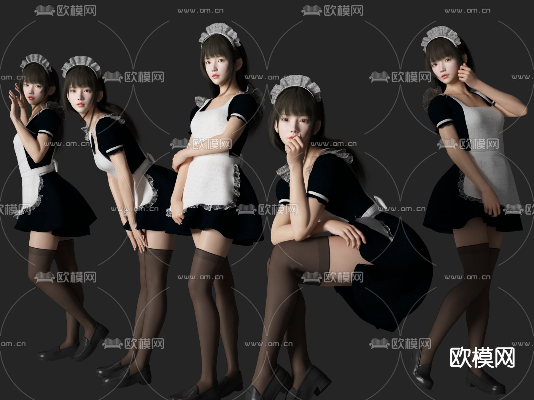 现代女仆服务员人物3d模型下载