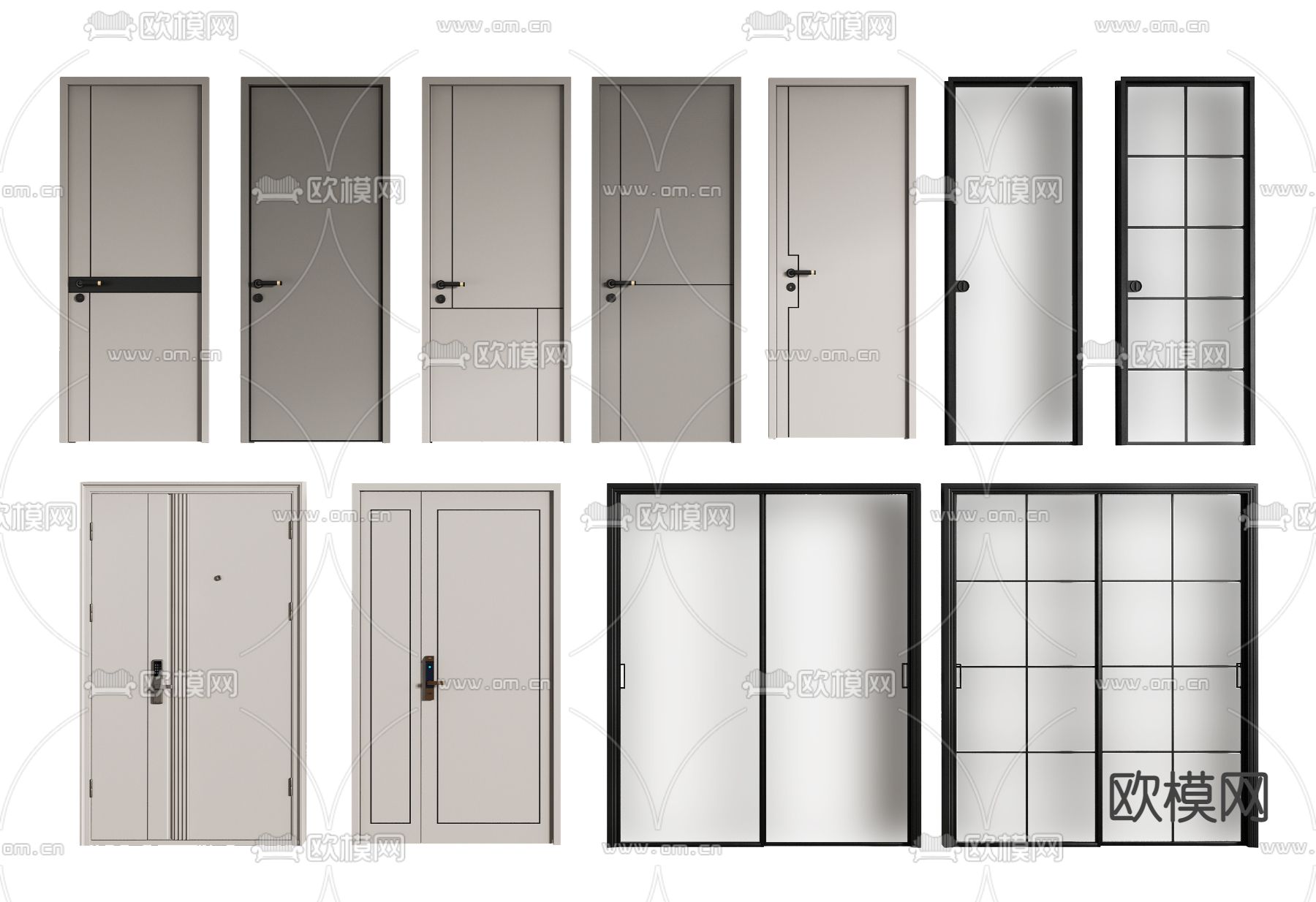 现代单开门房门入户大门3d模型下载