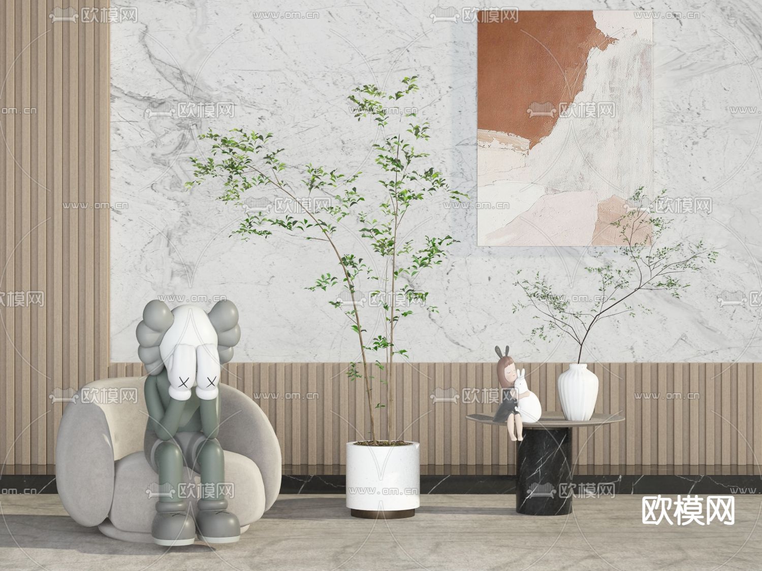 现代绿植盆栽su模型下载（渲染图1）