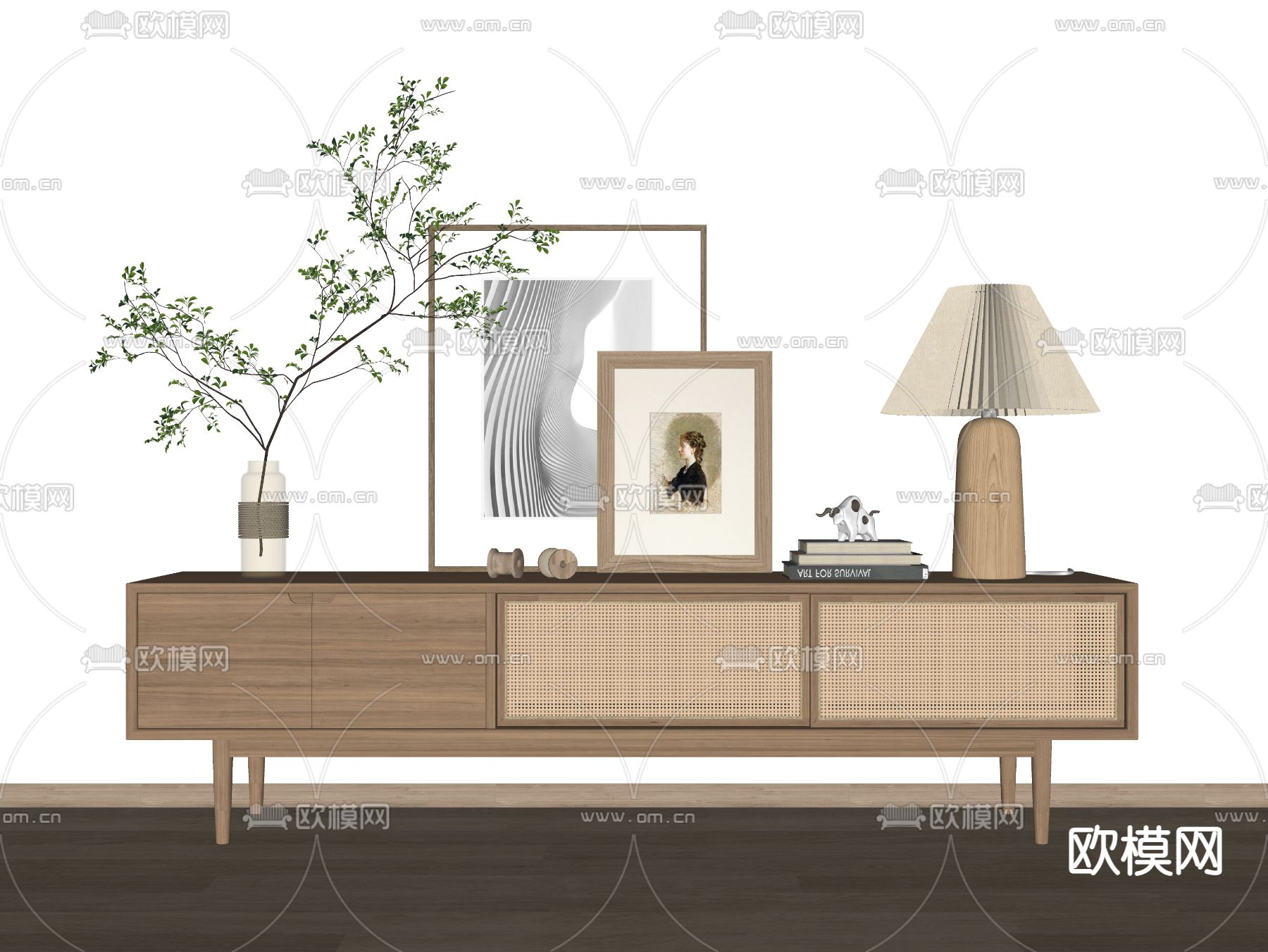 北欧实木电视柜su模型下载（渲染图2）
