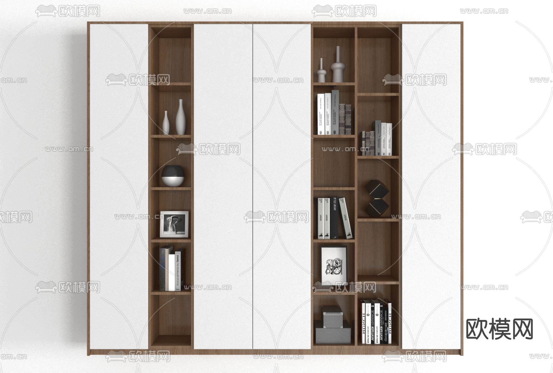 现代实木书柜免费3d模型下载