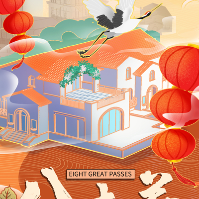  古风国潮城市地标建筑装饰画 