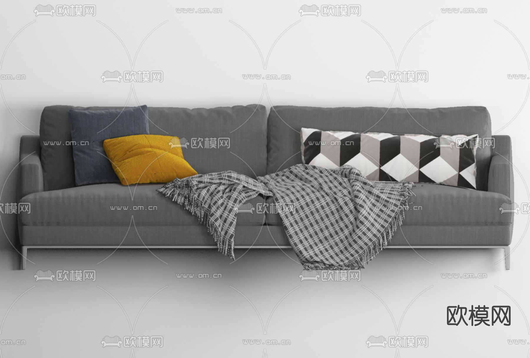 北欧布艺双人沙发免费3d模型下载
