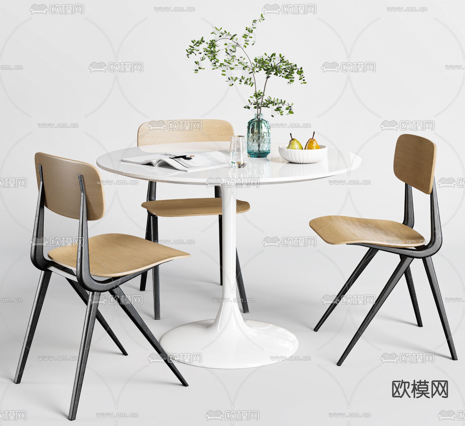 现代烤漆圆形休闲桌椅3d模型下载