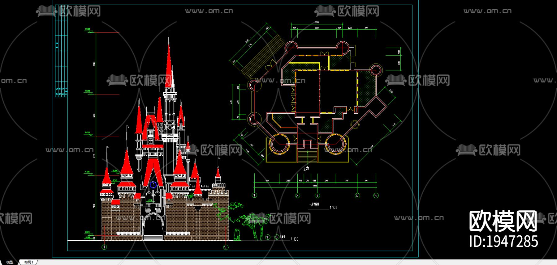 欢乐堡cad施工图下载（渲染图1）