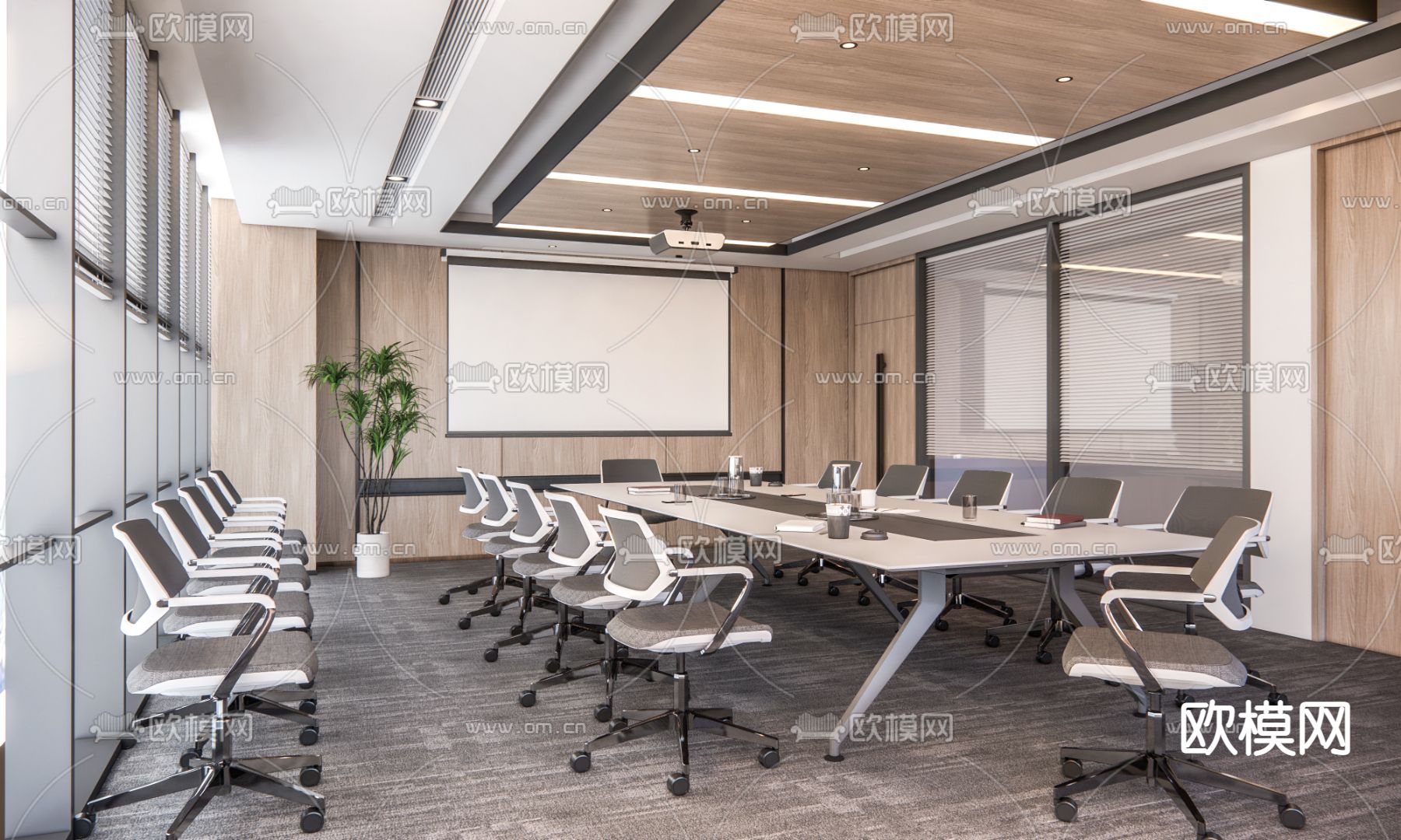 现代办公会议室su模型下载