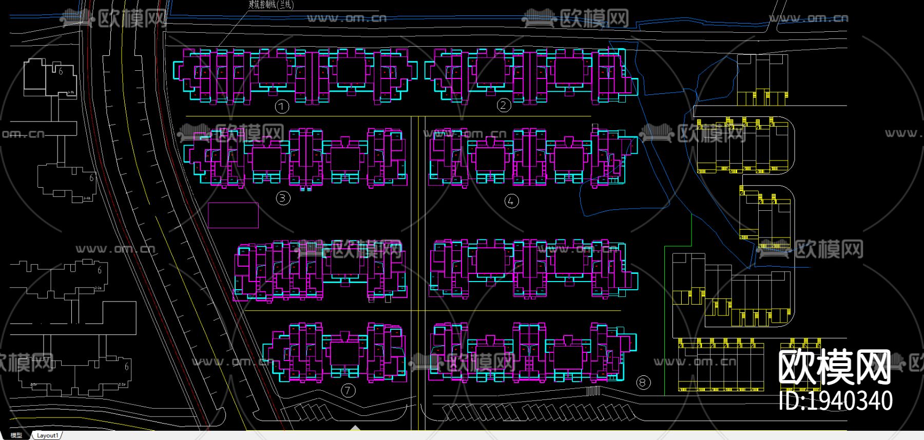 某小区叠加别墅平面图下载（渲染图3）