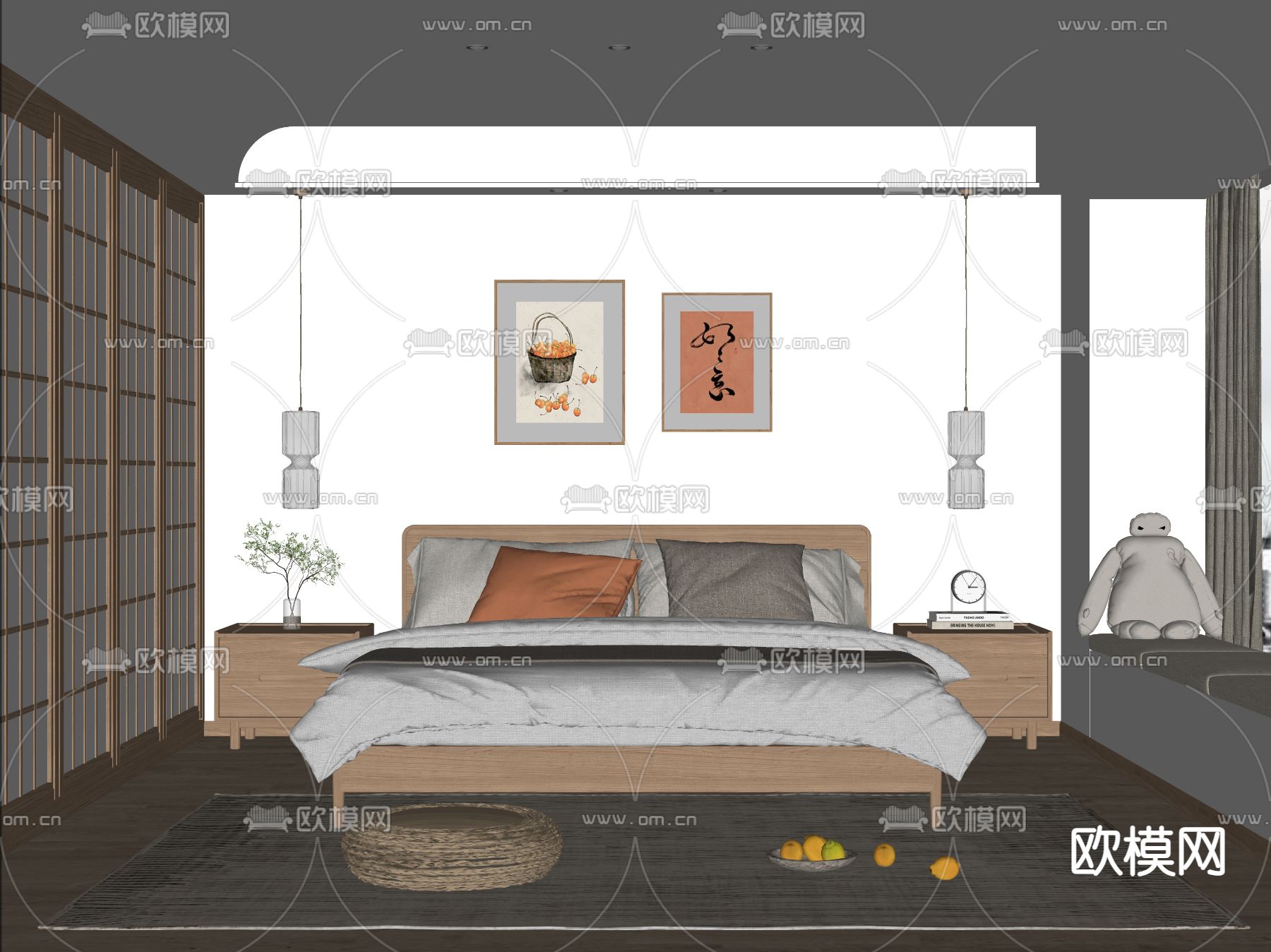 日式卧室su模型下载（渲染图2）