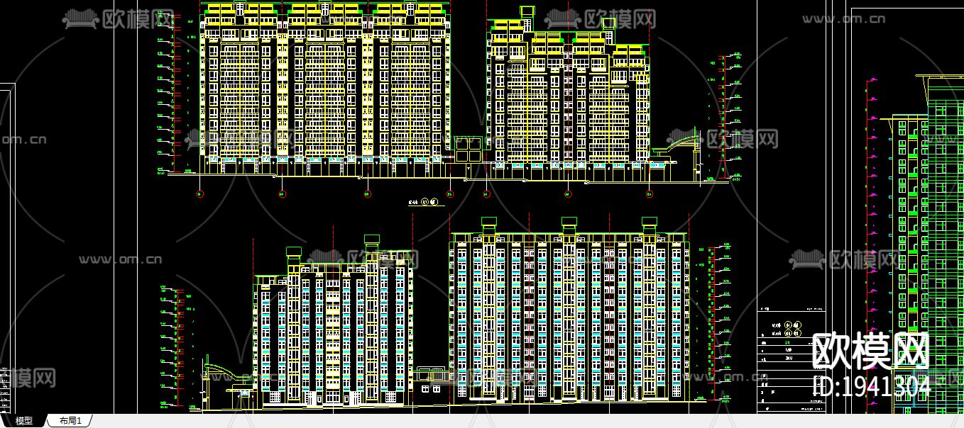 高层商住楼建筑cad施工图下载（渲染图1）