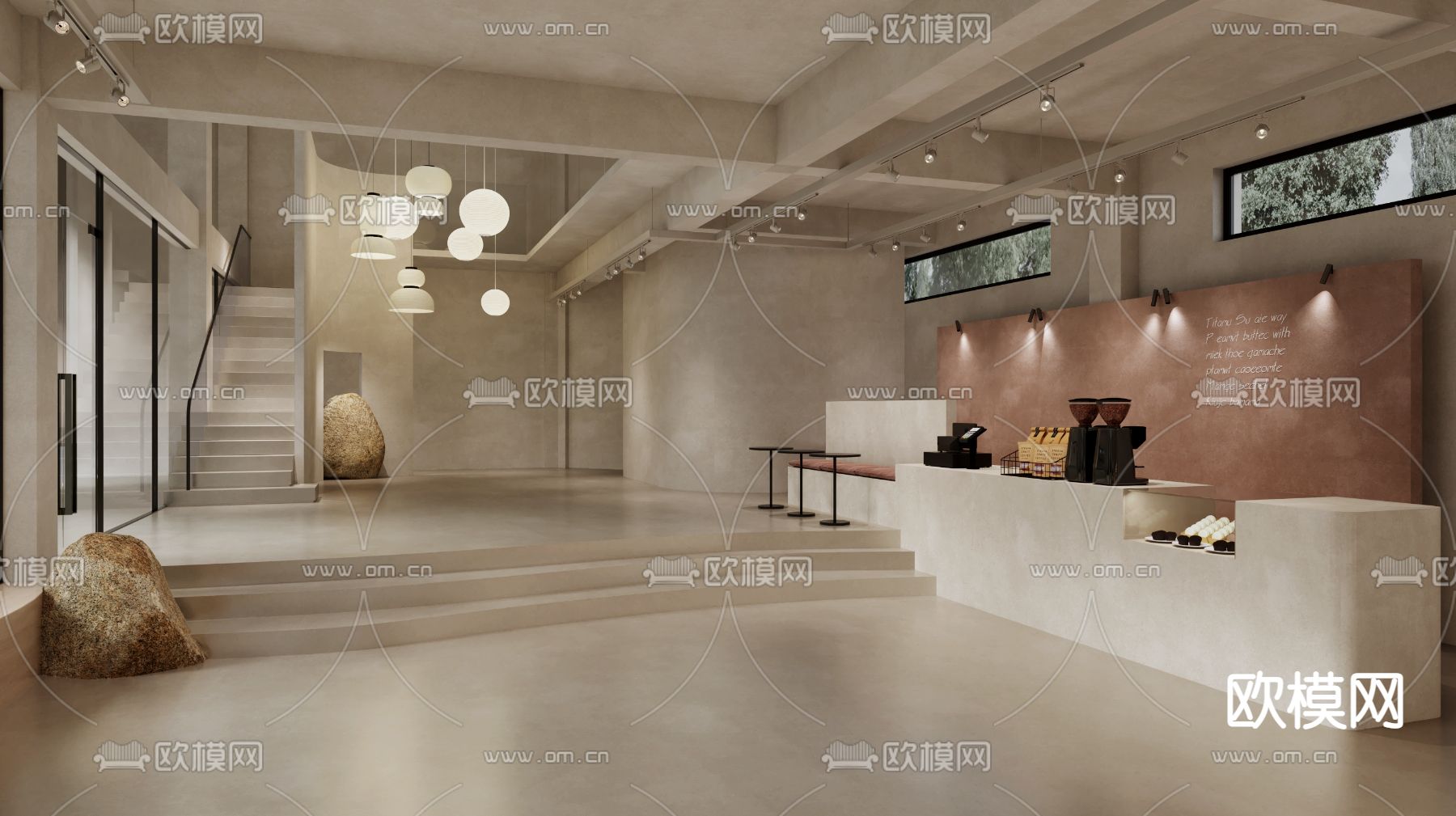 侘寂风图书馆阅读区3d模型下载（渲染图2）