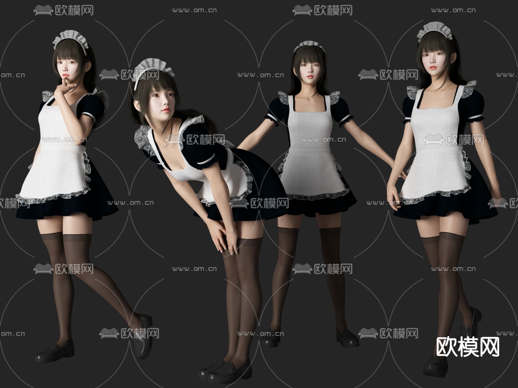 现代女仆服务员美女人物3d模型下载