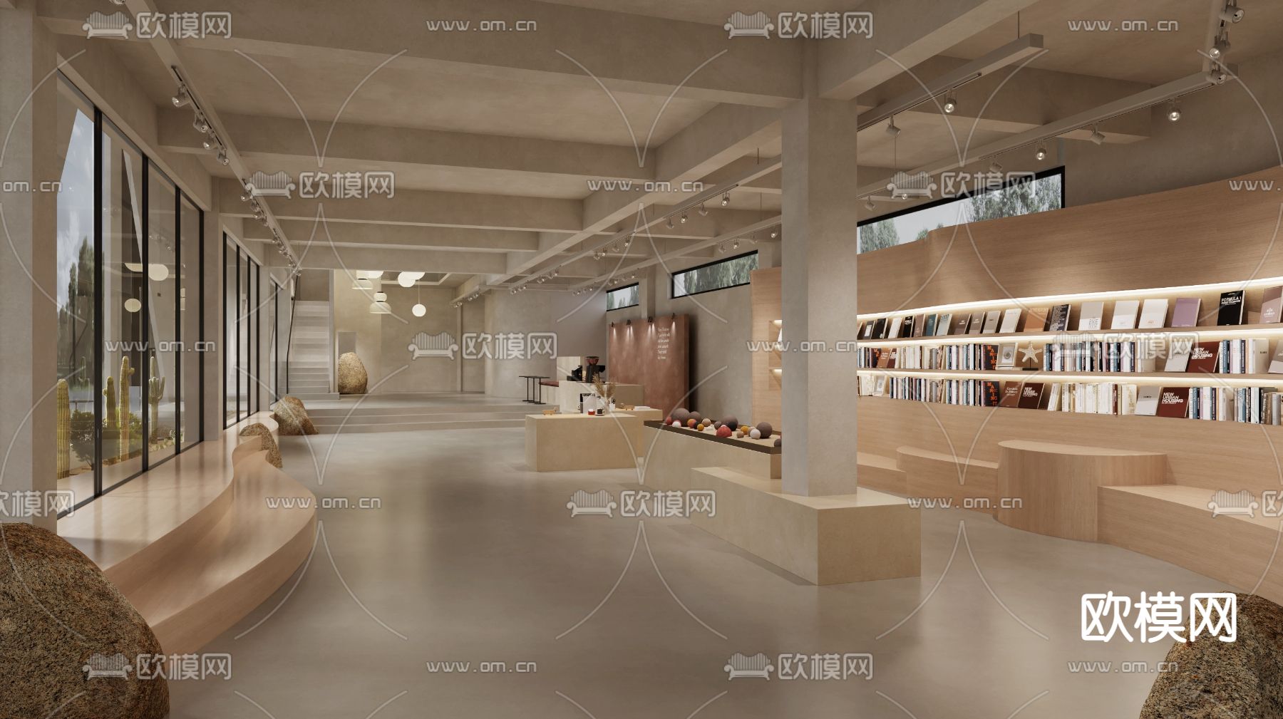 侘寂风图书馆阅读区3d模型下载（渲染图1）