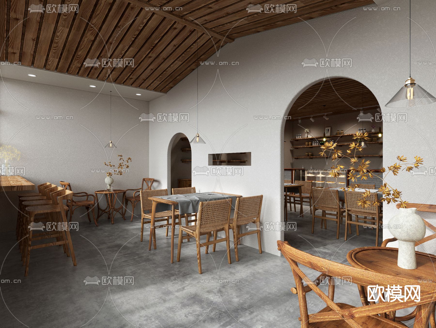 侘寂风甜品奶茶店3d模型下载（渲染图1）