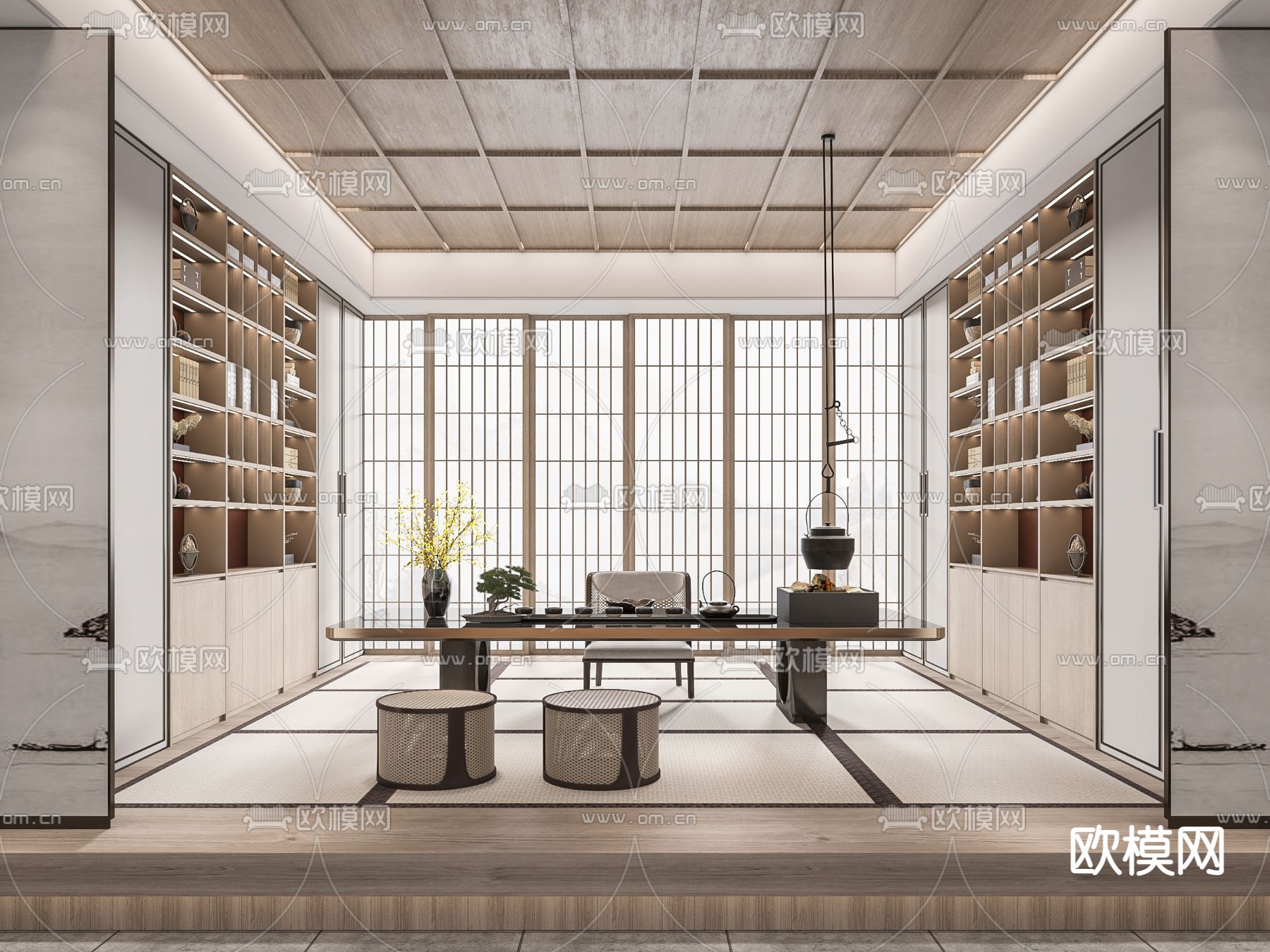 日式榻榻米茶室3d模型下载