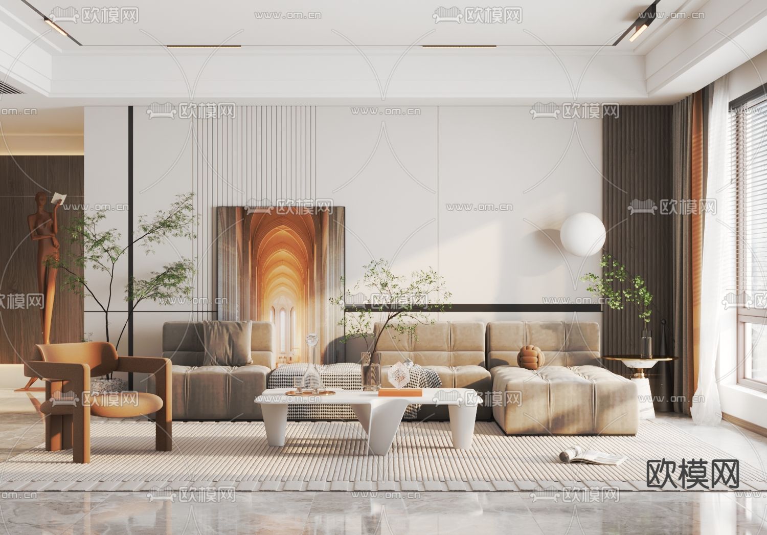 现代布艺转角沙发组合3d模型下载