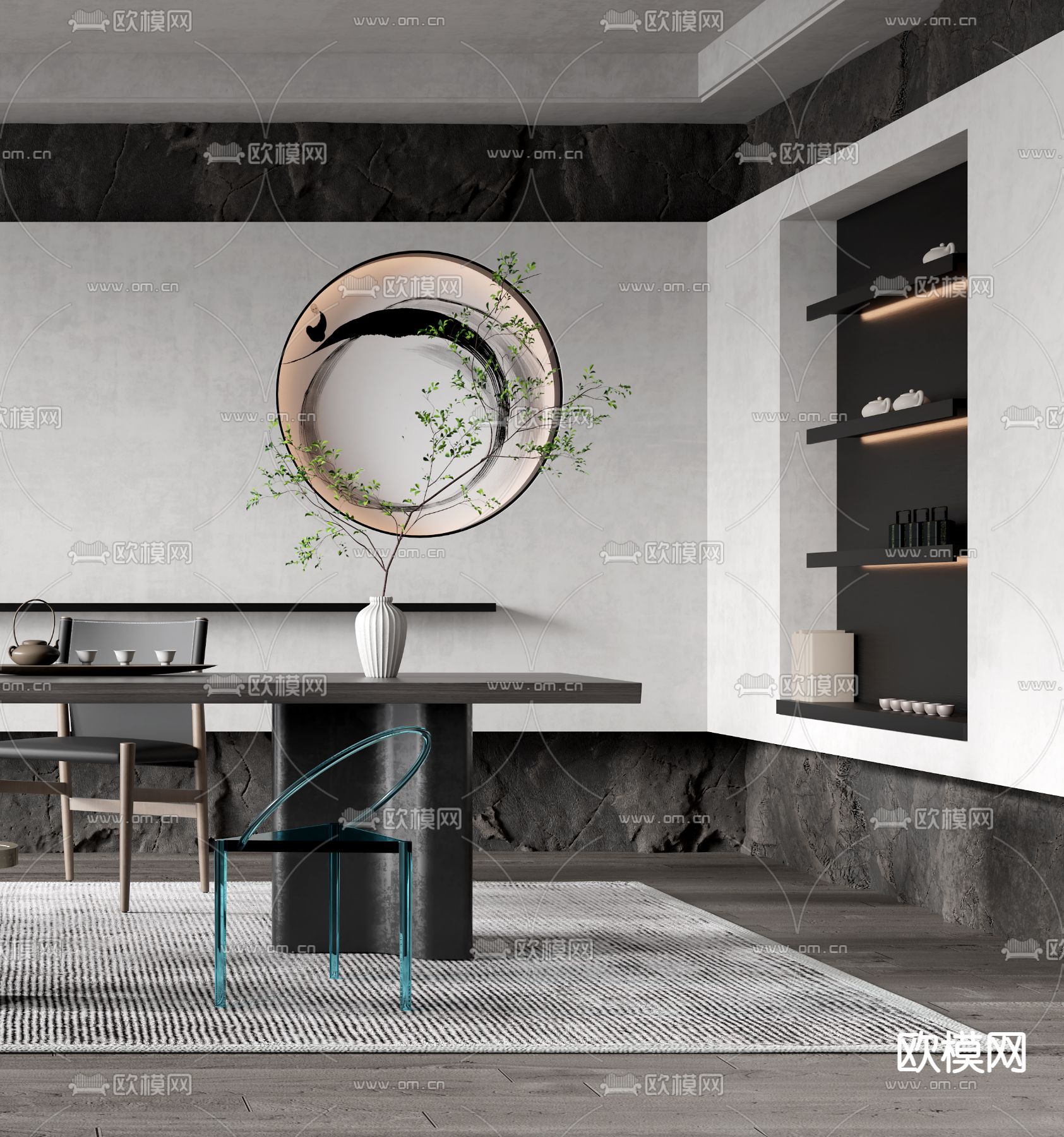 现代高级灰茶室3d模型下载（渲染图3）