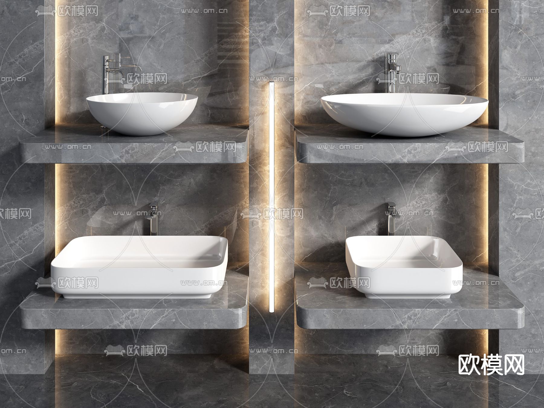 现代洗手台盆su模型下载（渲染图1）