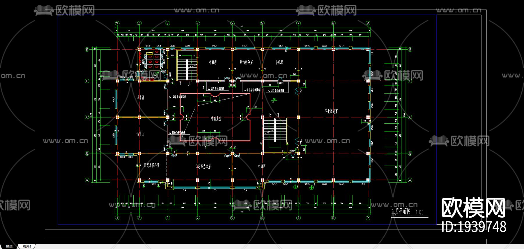 某学校图书馆建筑图下载（渲染图1）