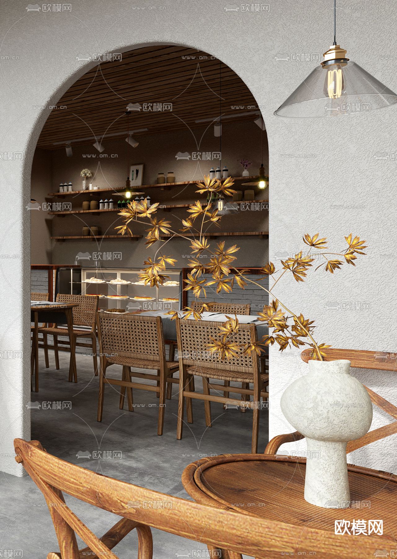 侘寂风甜品奶茶店3d模型下载（渲染图2）