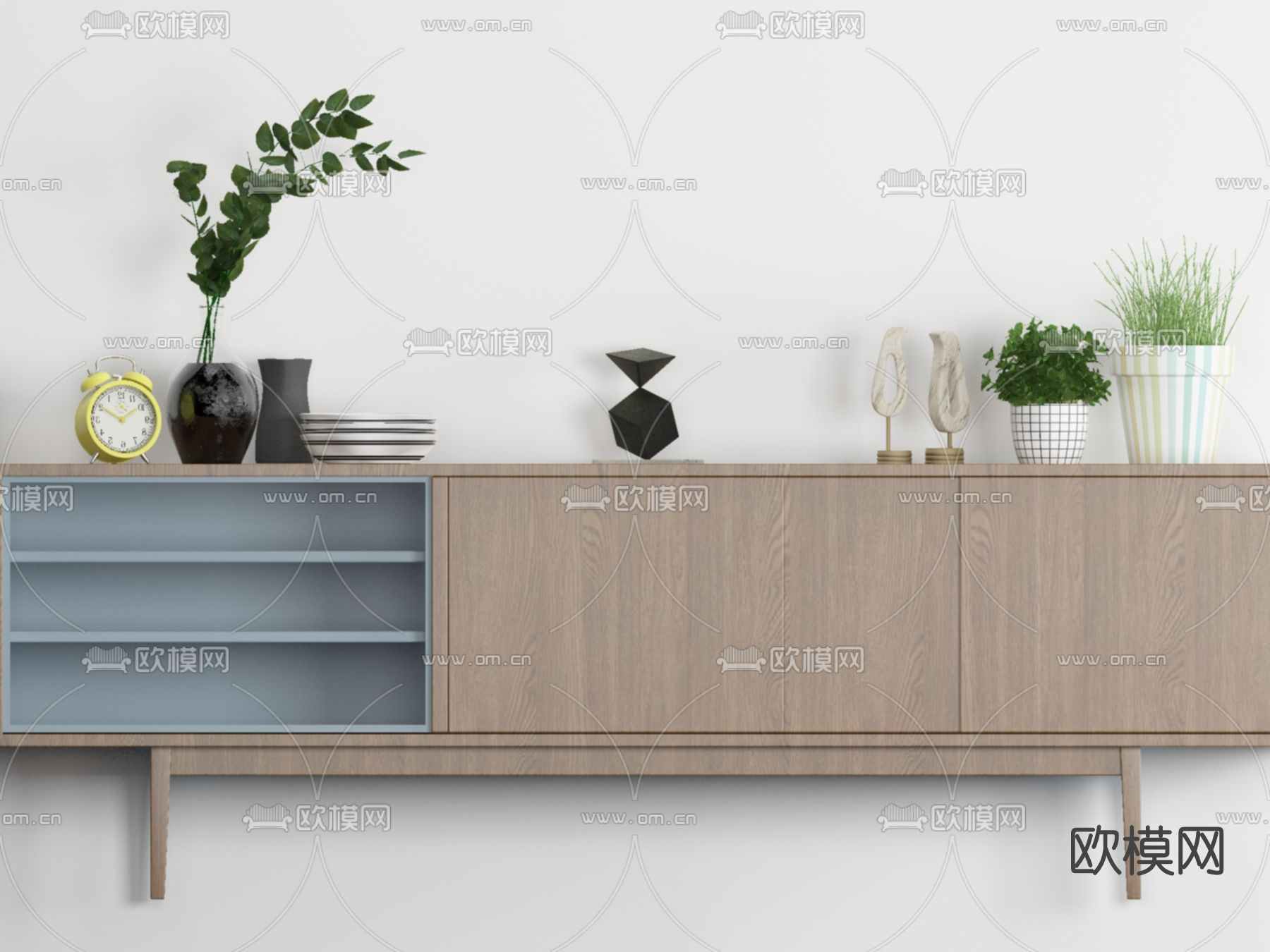 北欧实木电视柜免费3d模型下载