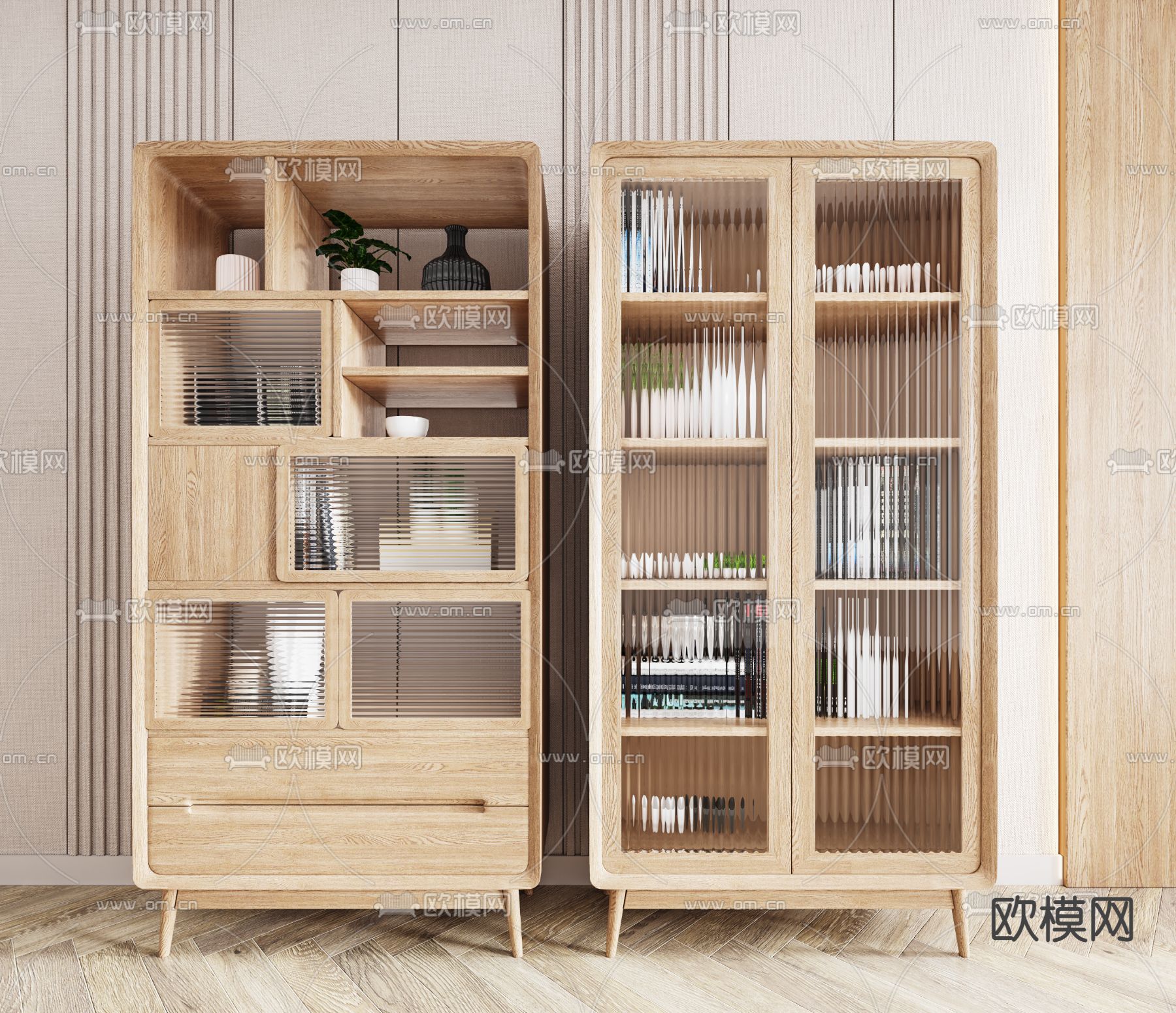 北欧原木书柜3d模型下载