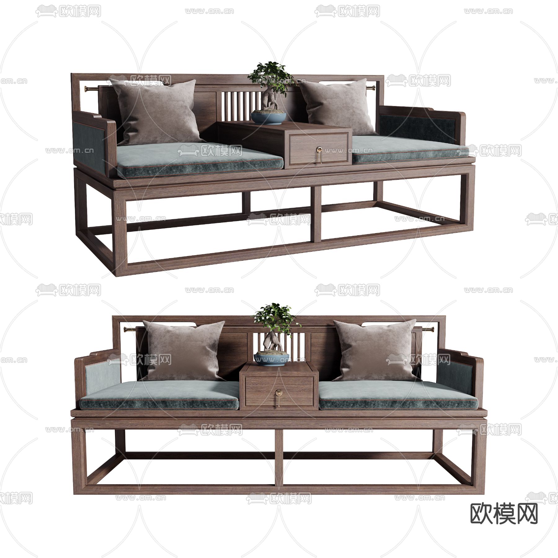 新中式实木罗汉床3d模型