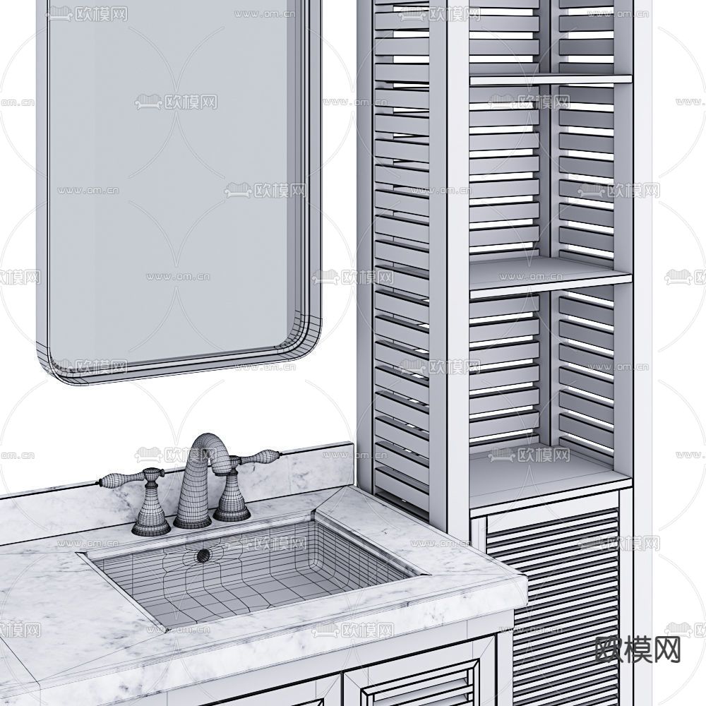 东南亚实木双盆洗手台3d模型下载（渲染图3）