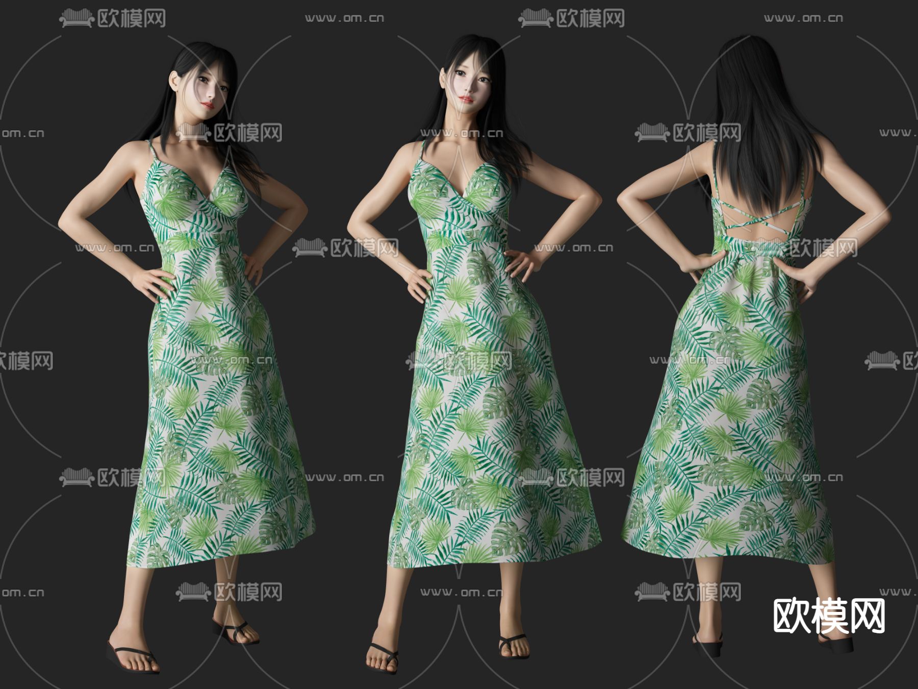 现代沙滩裙美女3d模型