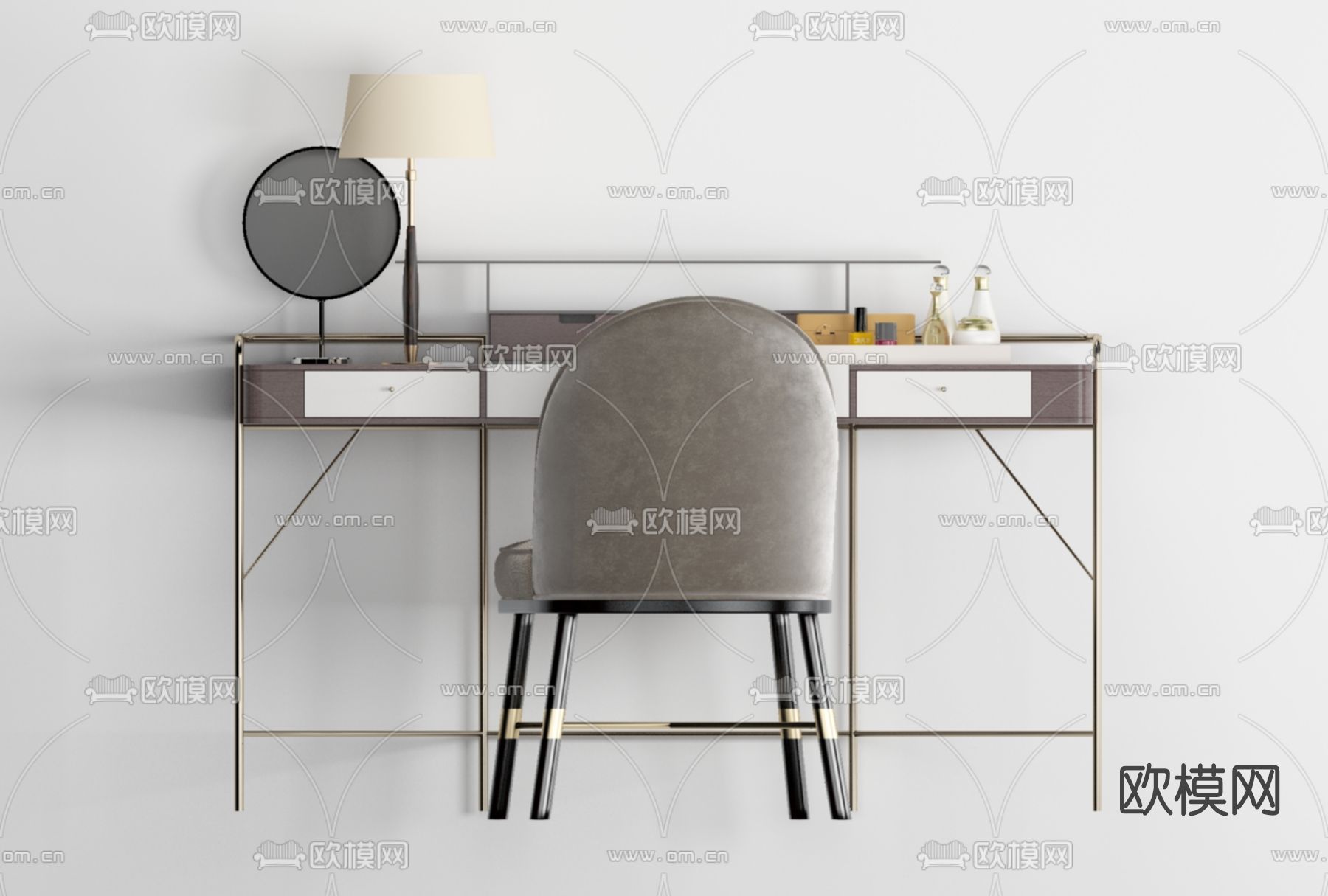 现代轻奢梳妆台免费3d模型下载