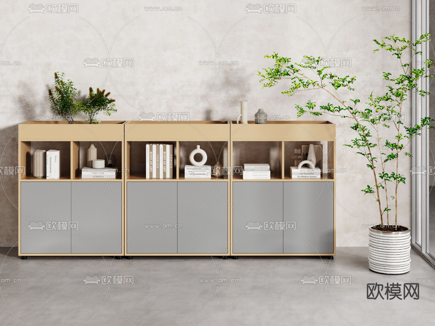 现代实木文件柜矮柜3d模型下载