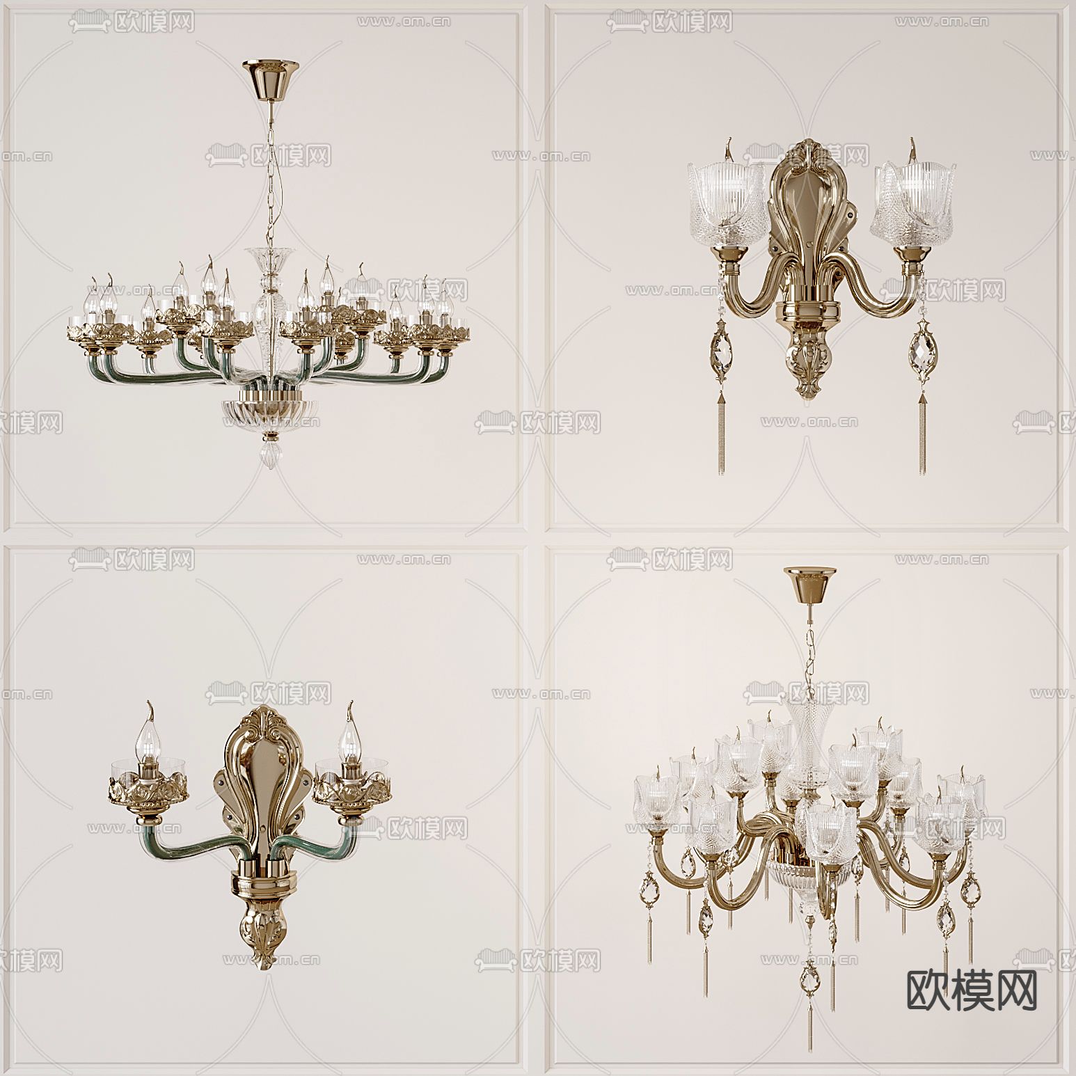 美式金属吊灯壁灯3d模型下载