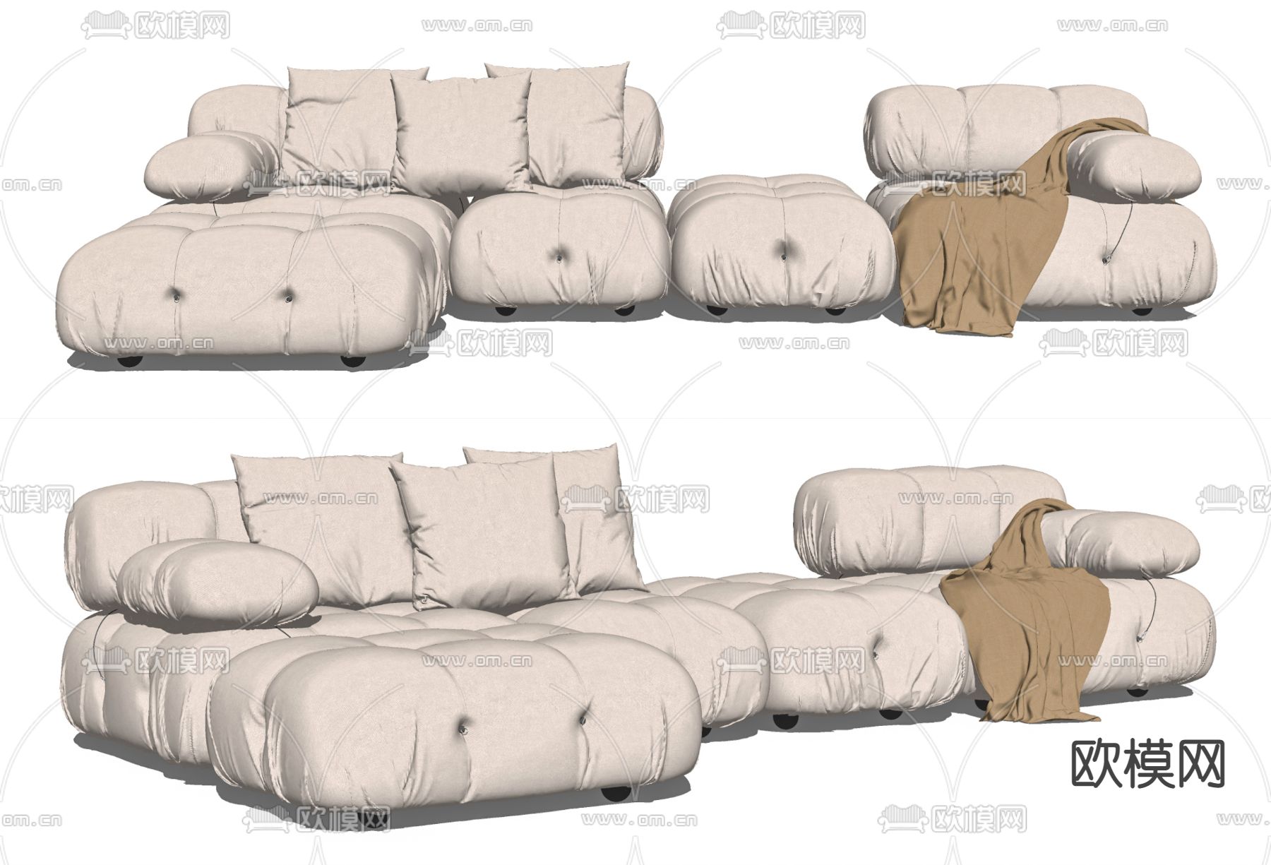 现代布艺多人沙发su模型下载（渲染图2）