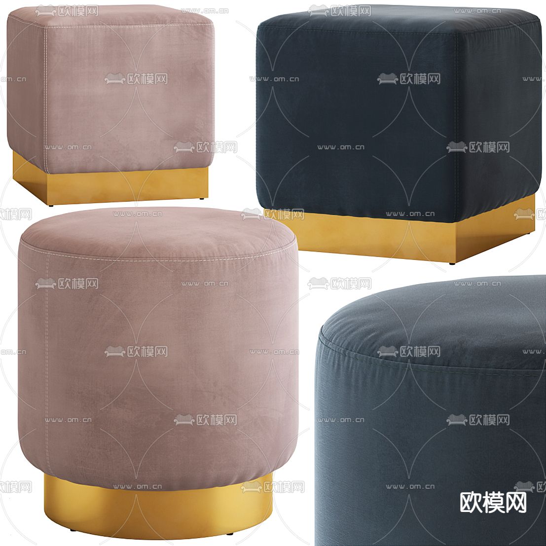 现代布艺小圆凳凳子3d模型下载（渲染图1）
