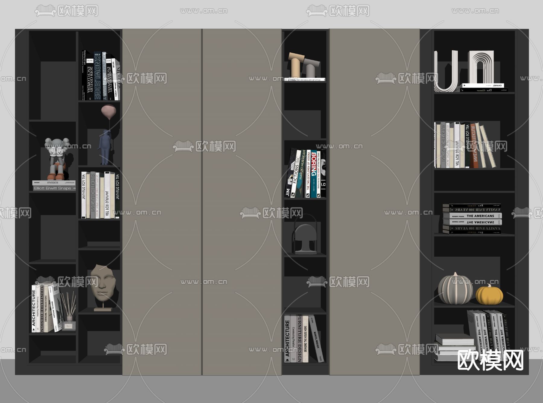 现代书柜su模型下载（渲染图2）