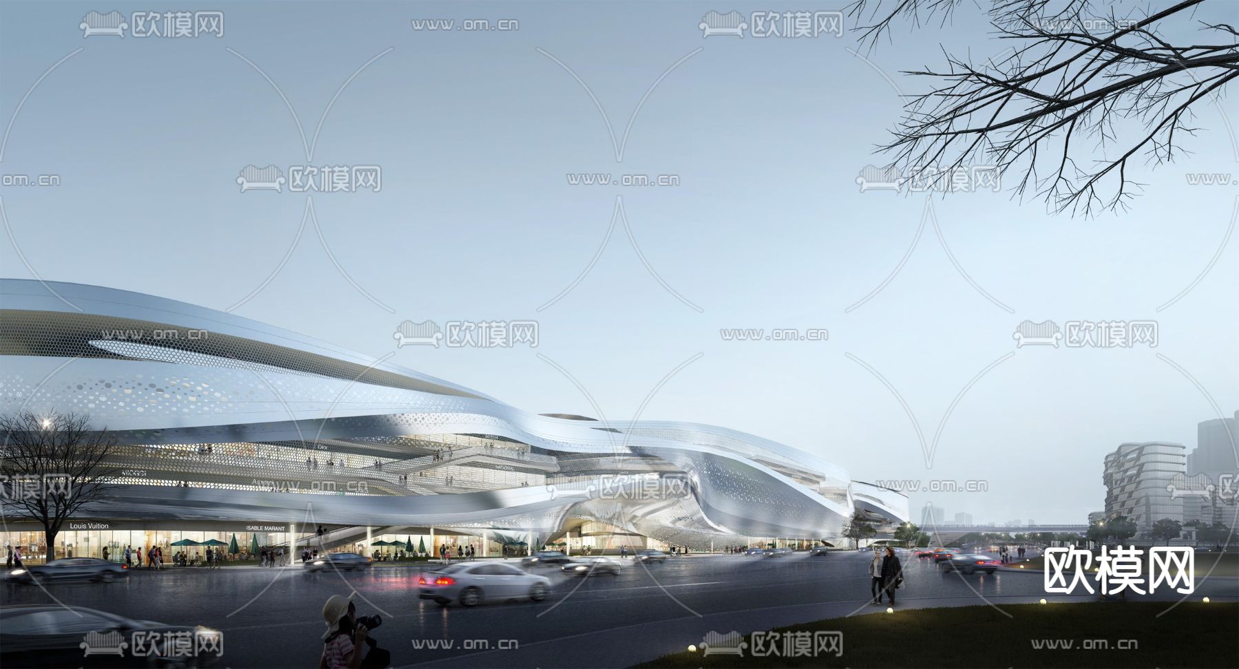 现代商业综合楼鸟瞰su模型下载（渲染图2）