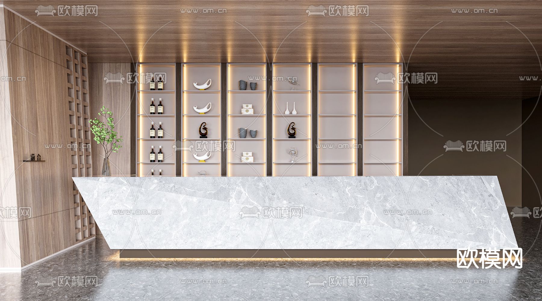 现代接待前台su模型下载（渲染图1）