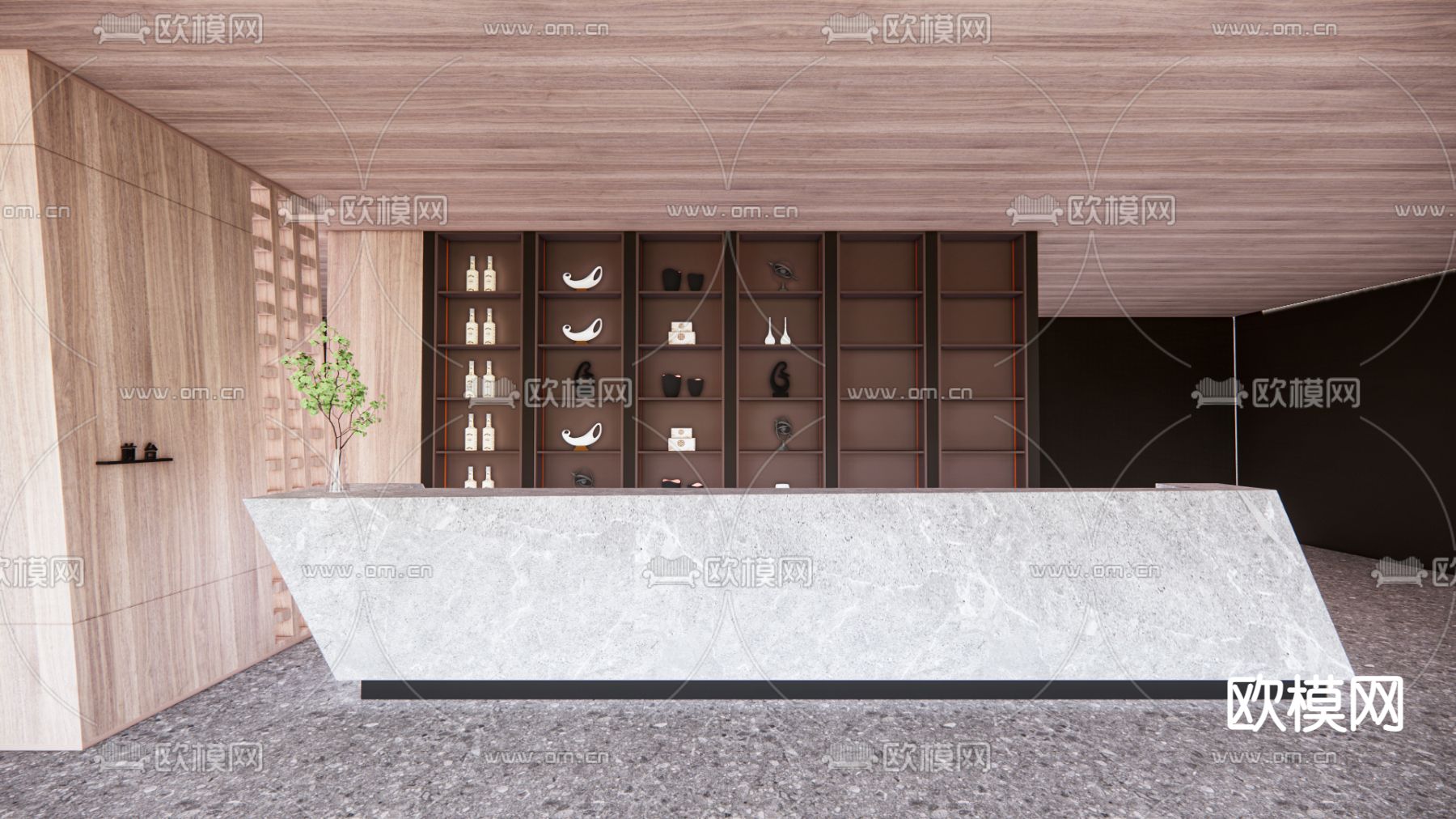 现代接待前台su模型下载（渲染图2）