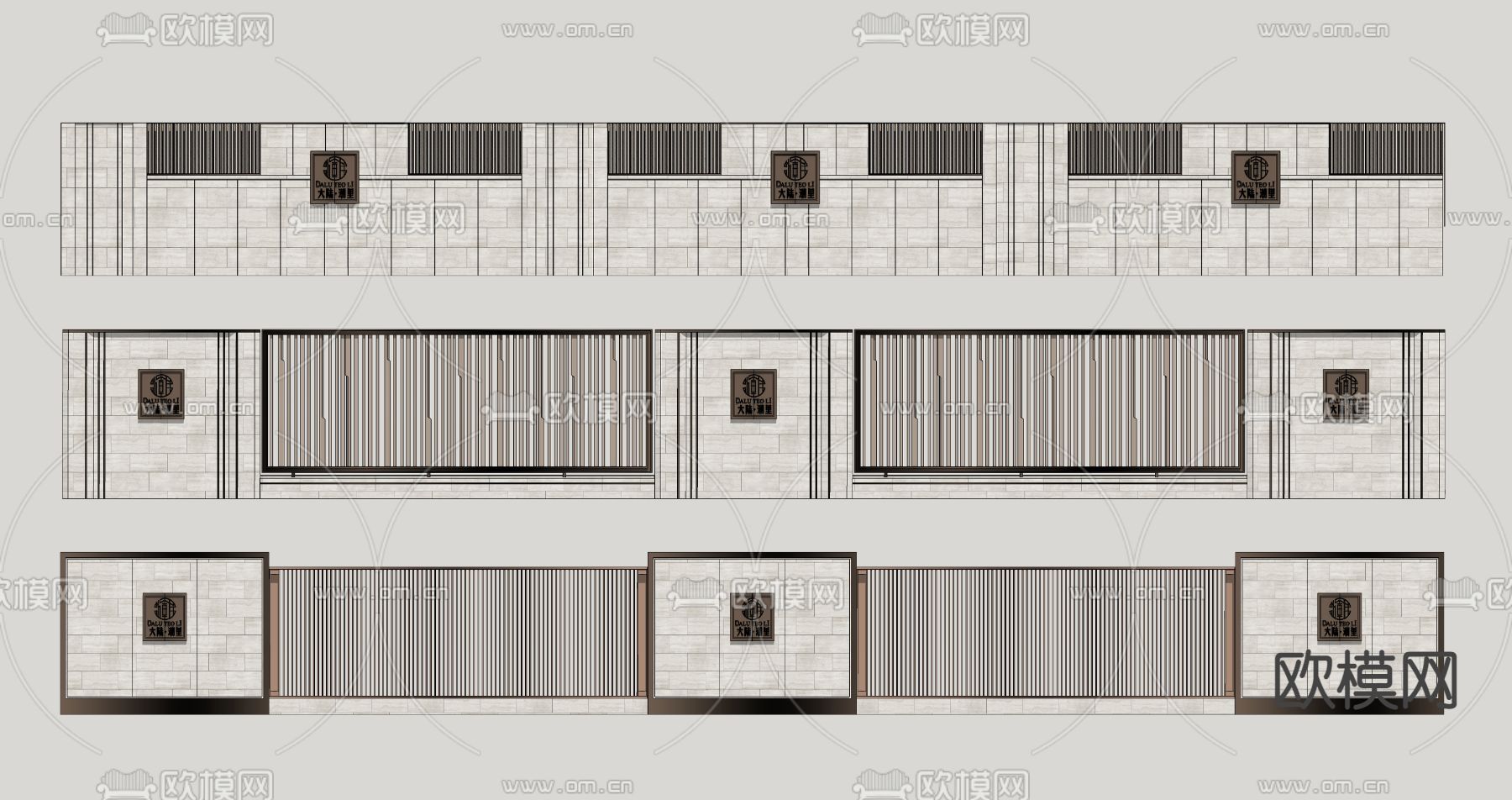 现代住宅区围墙su模型