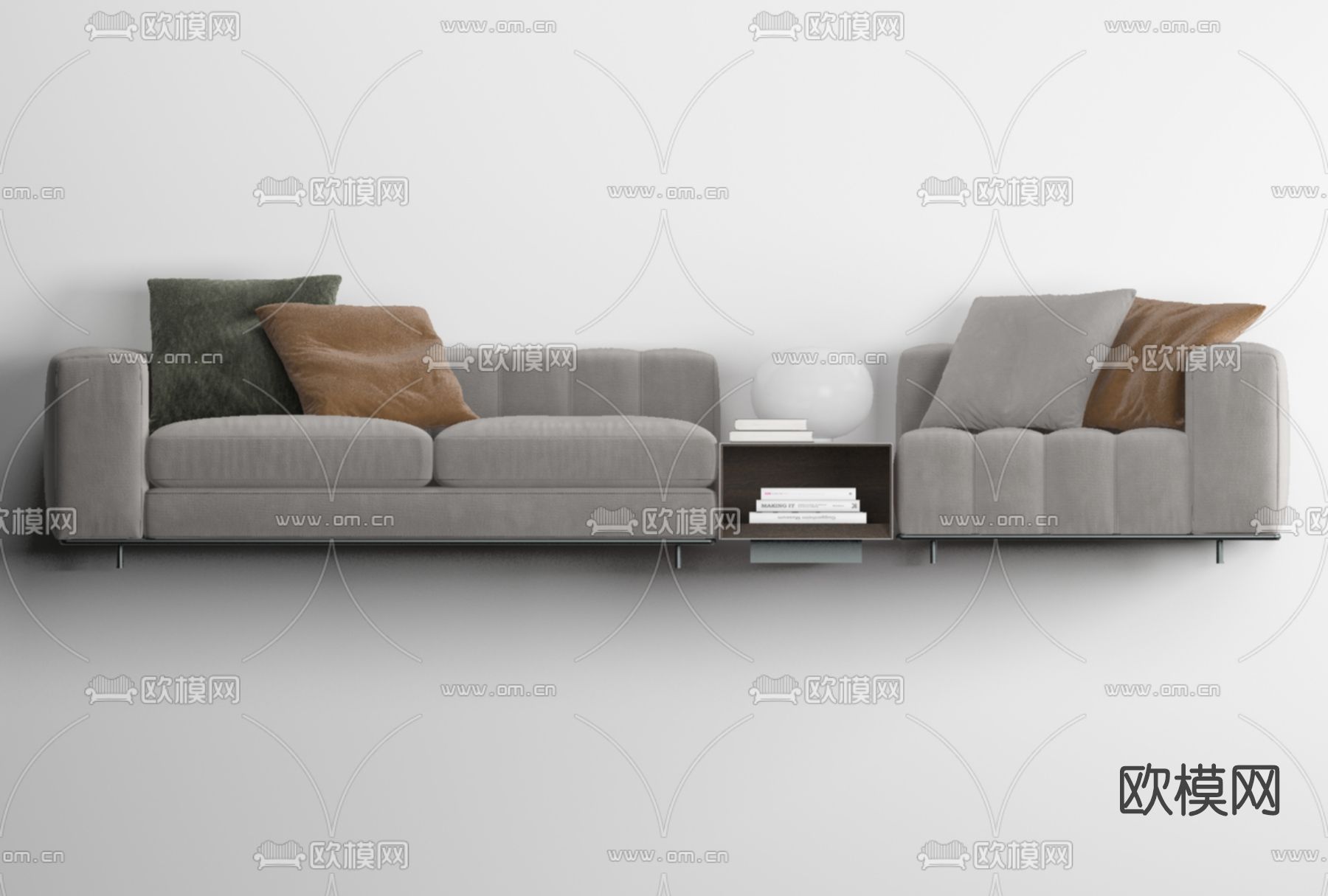 现代布艺多人沙发免费3d模型下载