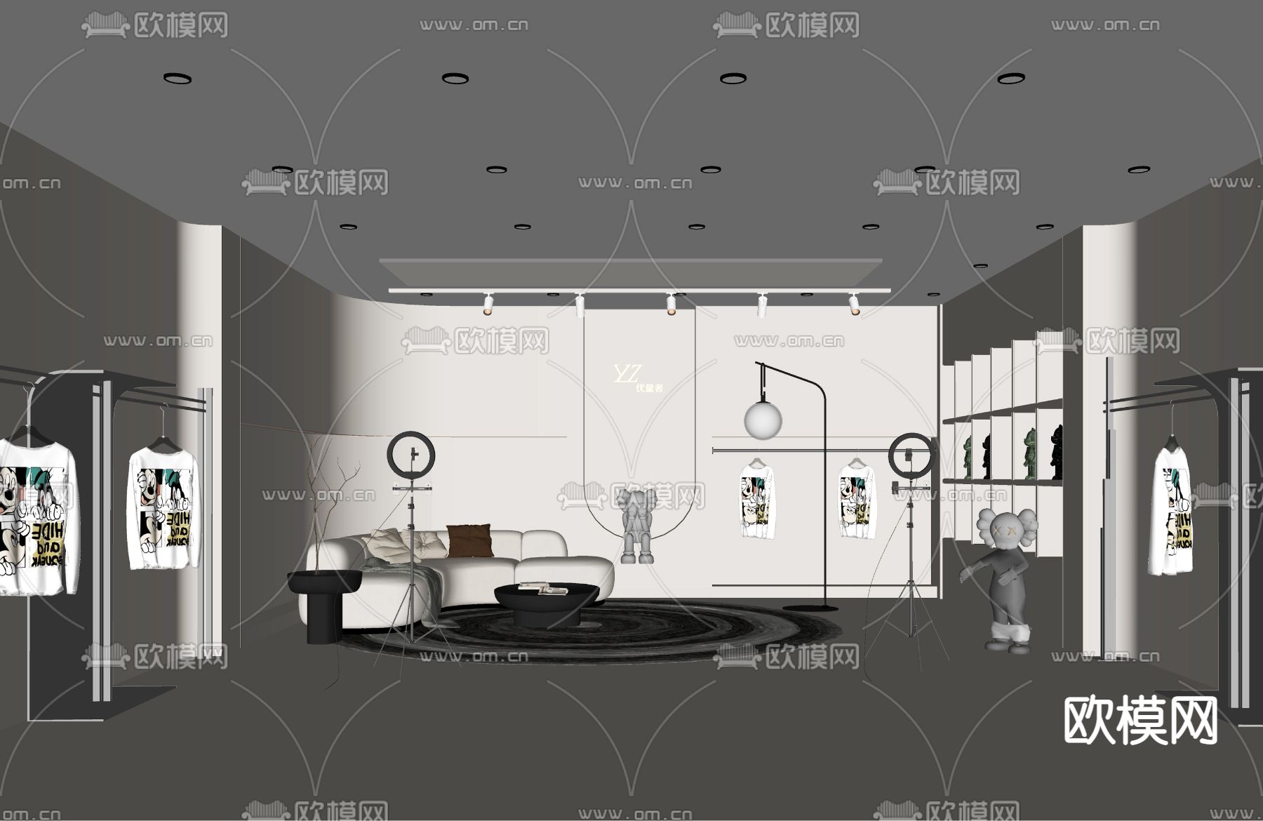 侘寂风服装带货直播间su模型下载（渲染图2）