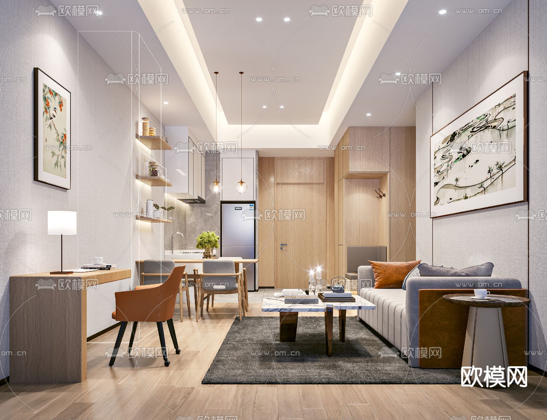 现代单身公寓3d模型下载（渲染图1）