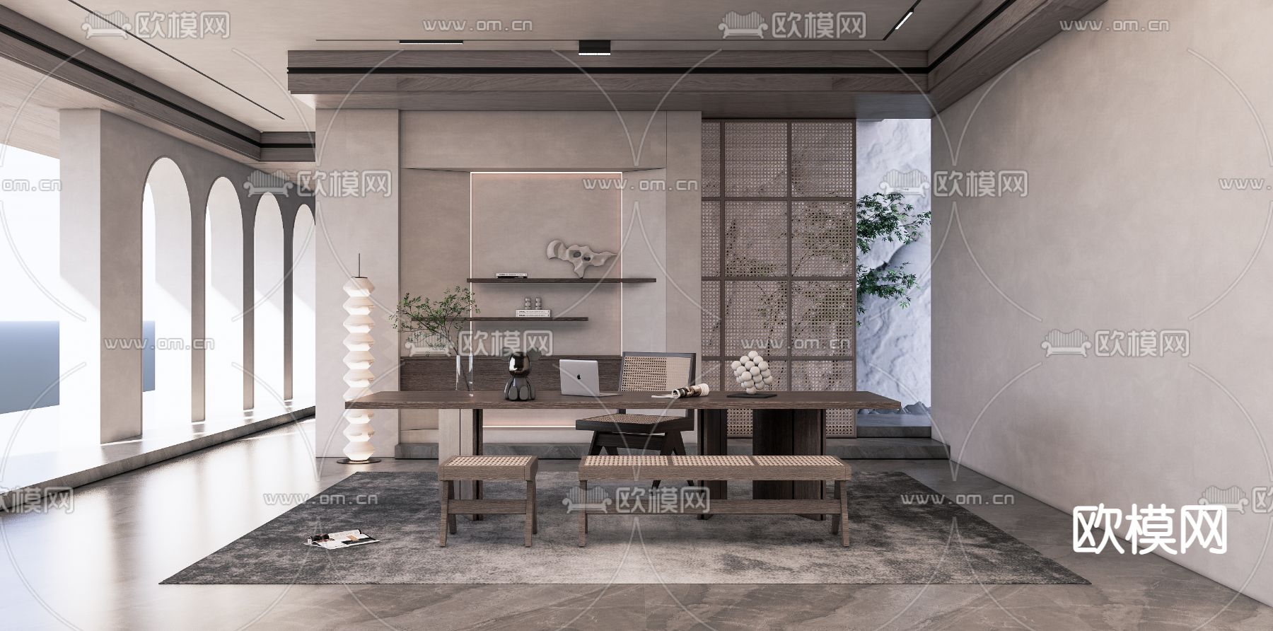 现代书房su模型下载（渲染图1）