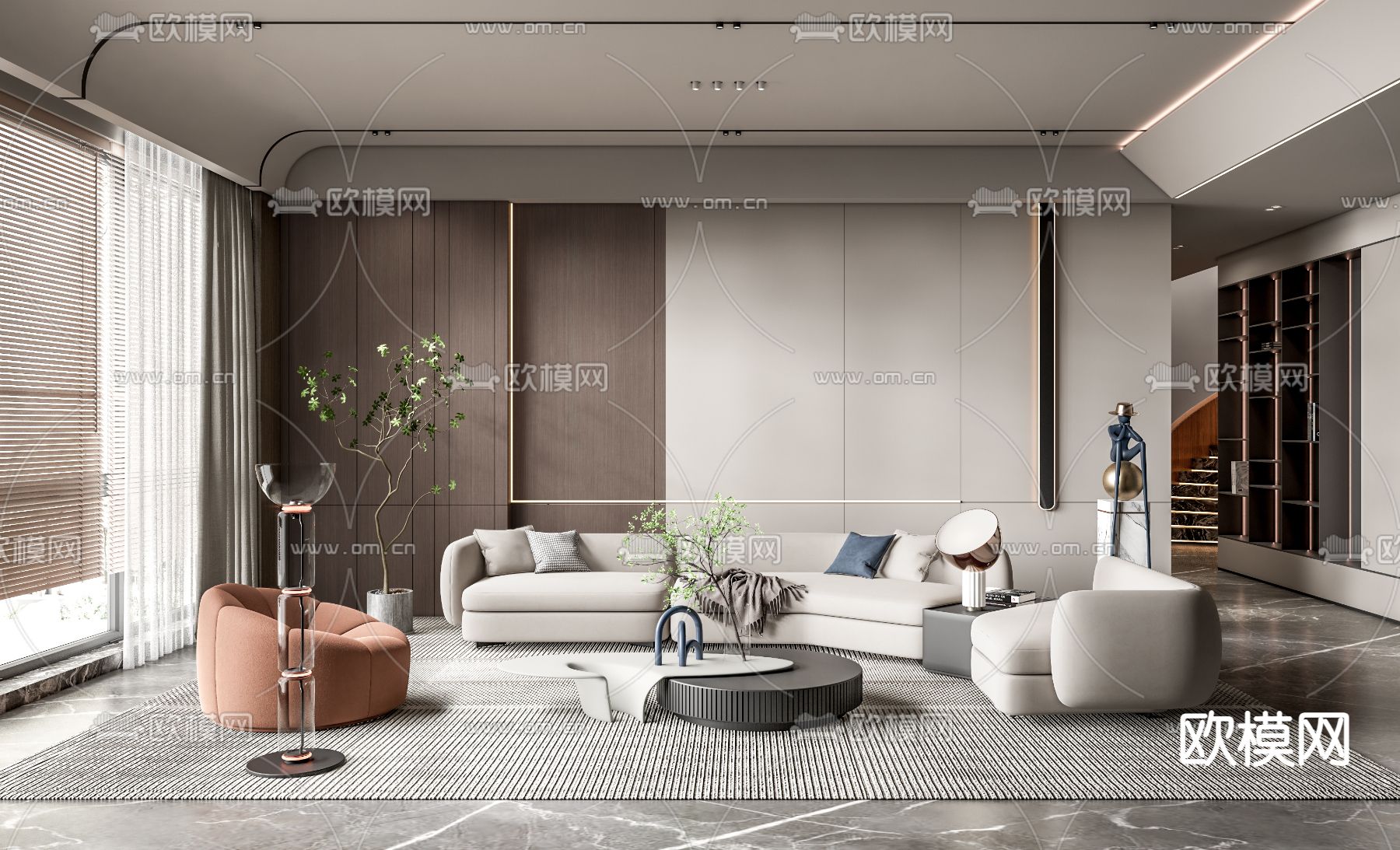 现代布艺沙发组合su模型下载（渲染图1）